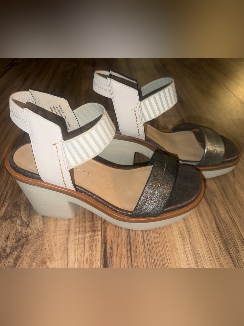 Naked Feet Striped Ankle-Strap Sandals in White and Metallic Black